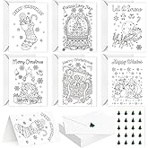 Frienda 36 Pcs Christmas Coloring Greeting Cards with Envelopes & Stickers 4 x 6" Xmas Color Your Own Postcards Merry Christmas Painted Cards for Holiday Adults Home School DIY Crafts