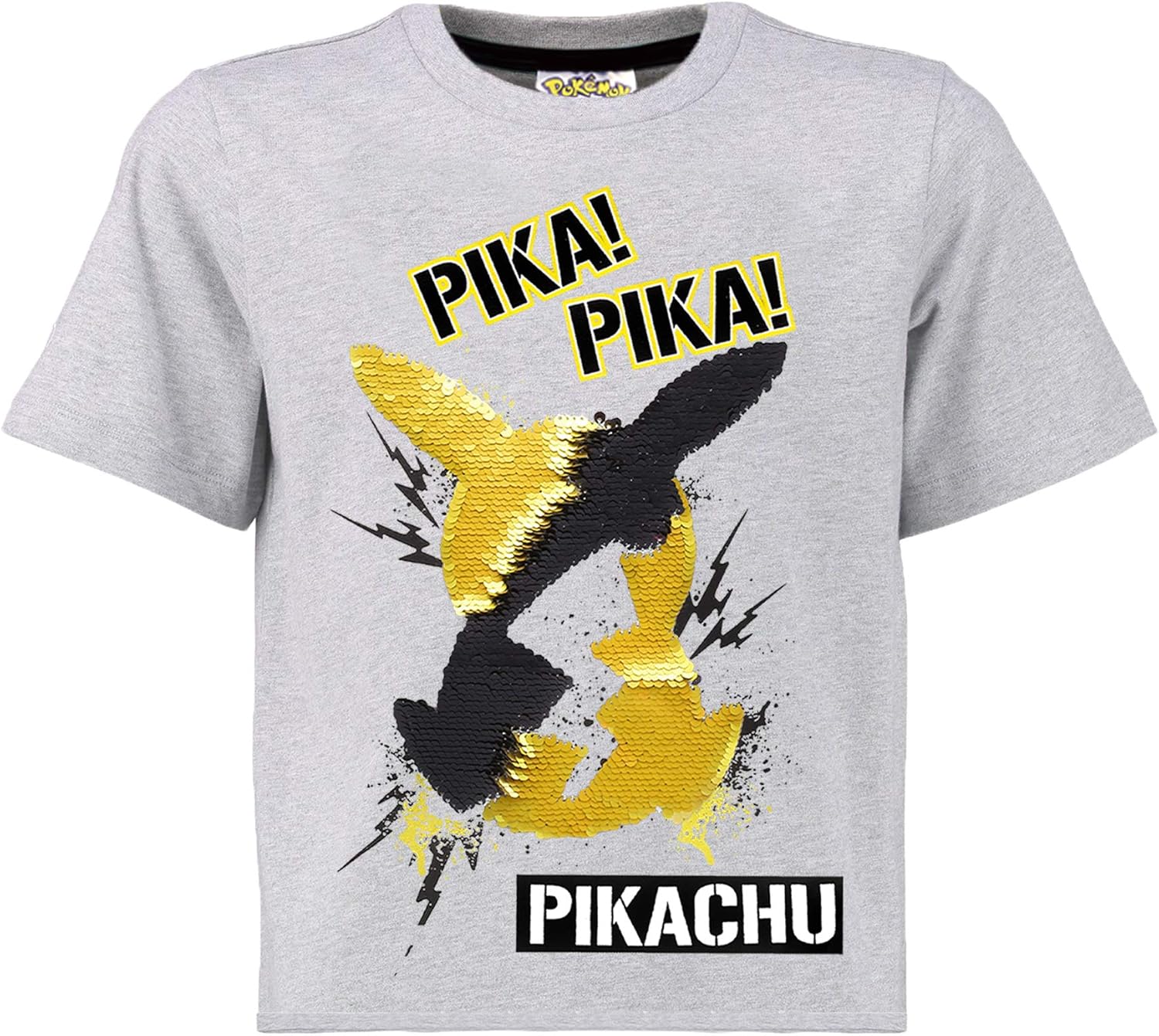 Pokémon T Shirt Garçon Avec Sequins Réversibles Top En Coton Gris A Motif Pikachu En Doré Et