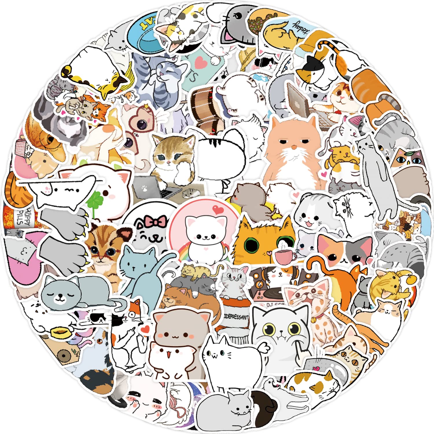 100 Pcs Cute Cat Stickers Pack, Cartoon Animal Waterproof Vinyl Kawaii Stickers Decals for Laptop Water Bottle Cup Bike Luggage Skateboard, Kid and Teens