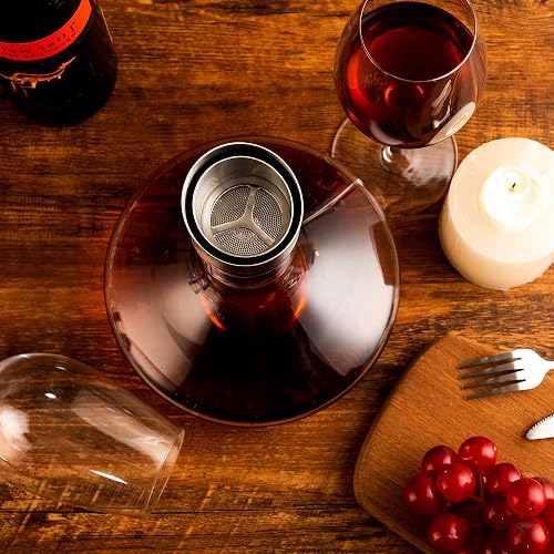 thumbnail image 2 of Red Wine Decanter - Hand Blown Crystal Wine Carafe - Glass Decanter Aerator F 2 of 13