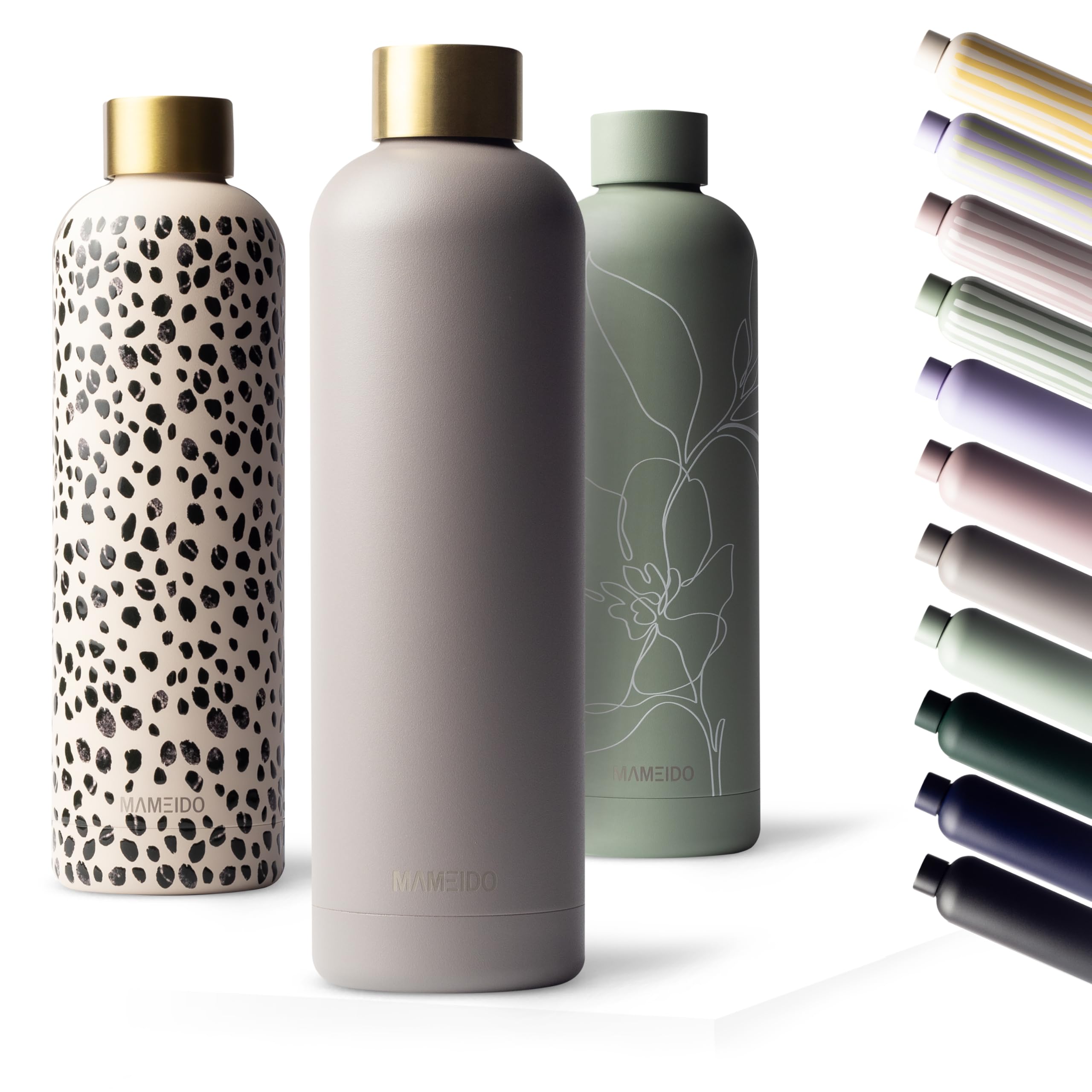 MAMEIDO Insulated Water Bottle 1 l, Leak-Proof 18/8 Stainless Steel Thermo Flask, Suitable for Carbonated Drinks, BPA-Free (Taupe Grey Gold)