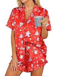 HOTOUCH Christmas PJS Silk Satin Pajamas Button Up