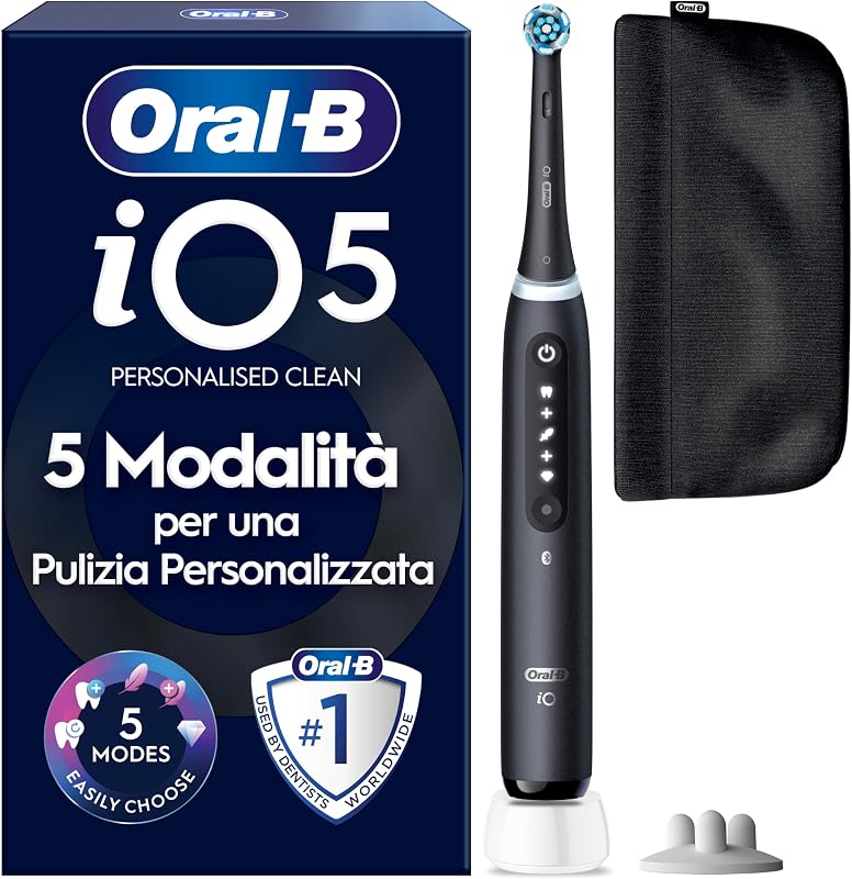 iO 5 Spazzolino Elettrico, con 1 Testina di Ricambio, Astuccio, Nero