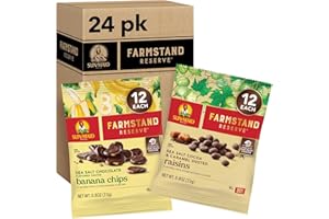 Sun-Maid Farmstand Reserve 24 Count Variety Pack - 0.8 oz Snack Bag – (12) Sea Salt Cocoa & Caramel Dusted Raisins + (12) Sea Salt Chocolate Coated Banana Chips (Amazon Exclusive)