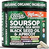 Clean Nutra Soursop Supplement Moringa Sea Moss Black Seed Oil Berberine Turmeric Resveratrol Quercetin Greens Bitters Boswellia Bitter Melon Burdock Root Antioxidant Support 90 Capsules
