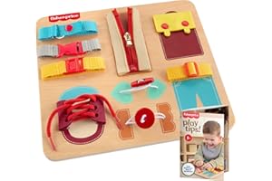 Fisher-Price Wood Montessori Toy Dressing Board, American Montessori Society Seal of Excellence, Early Life Skills Learning Busy Activity for Preschool Kids Ages 3+ Years​ (Amazon Exclusive)