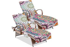 HEIFAM Lounge Chair Covers 2 Pcs, Bohemia Beach Chair Cover with Pockets, Courtyard Cover, Sun Lounger Covers for Outdoor Sunbathing Trips, 85 X30 In
