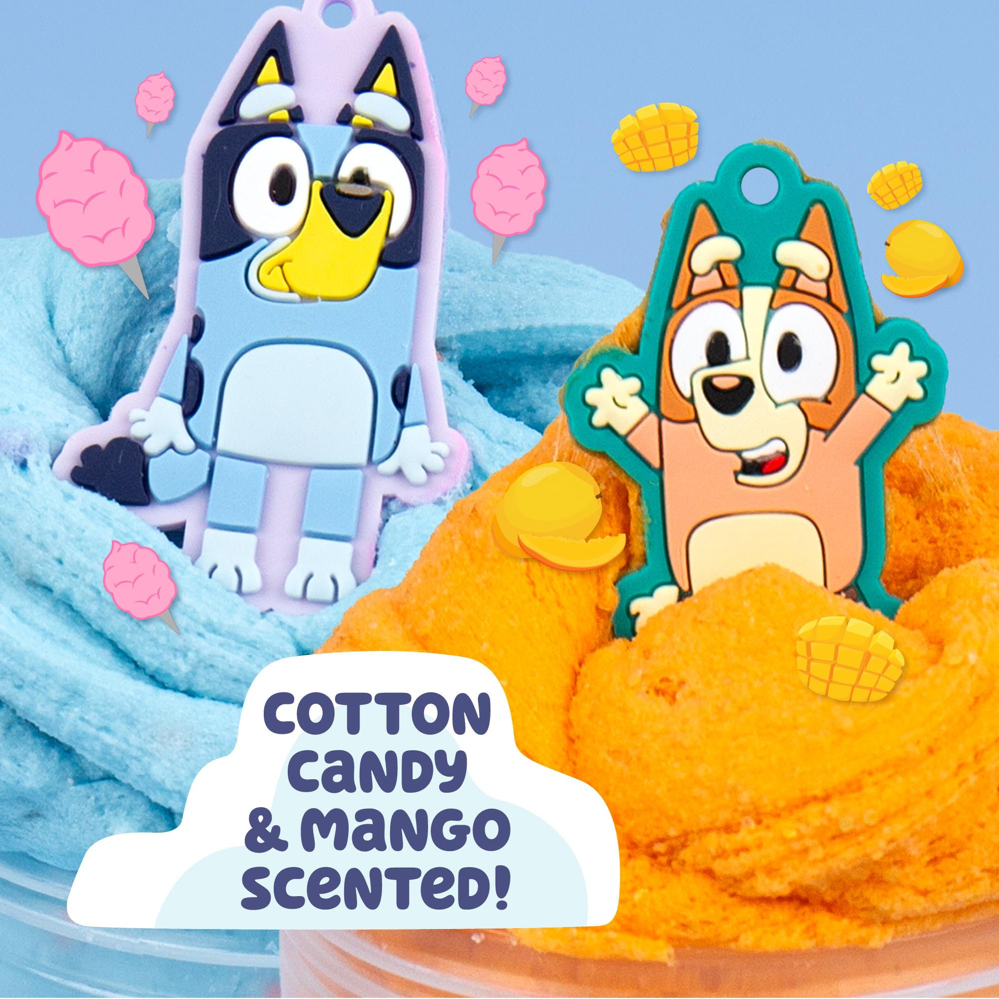 Bluey SLIMYLGOOP, 2 Pack, Pre-Made Slimes, Ready to Play Scented Bluey Cloud Slimes, Includes Rubber Bluey Charm & Bingo Charm