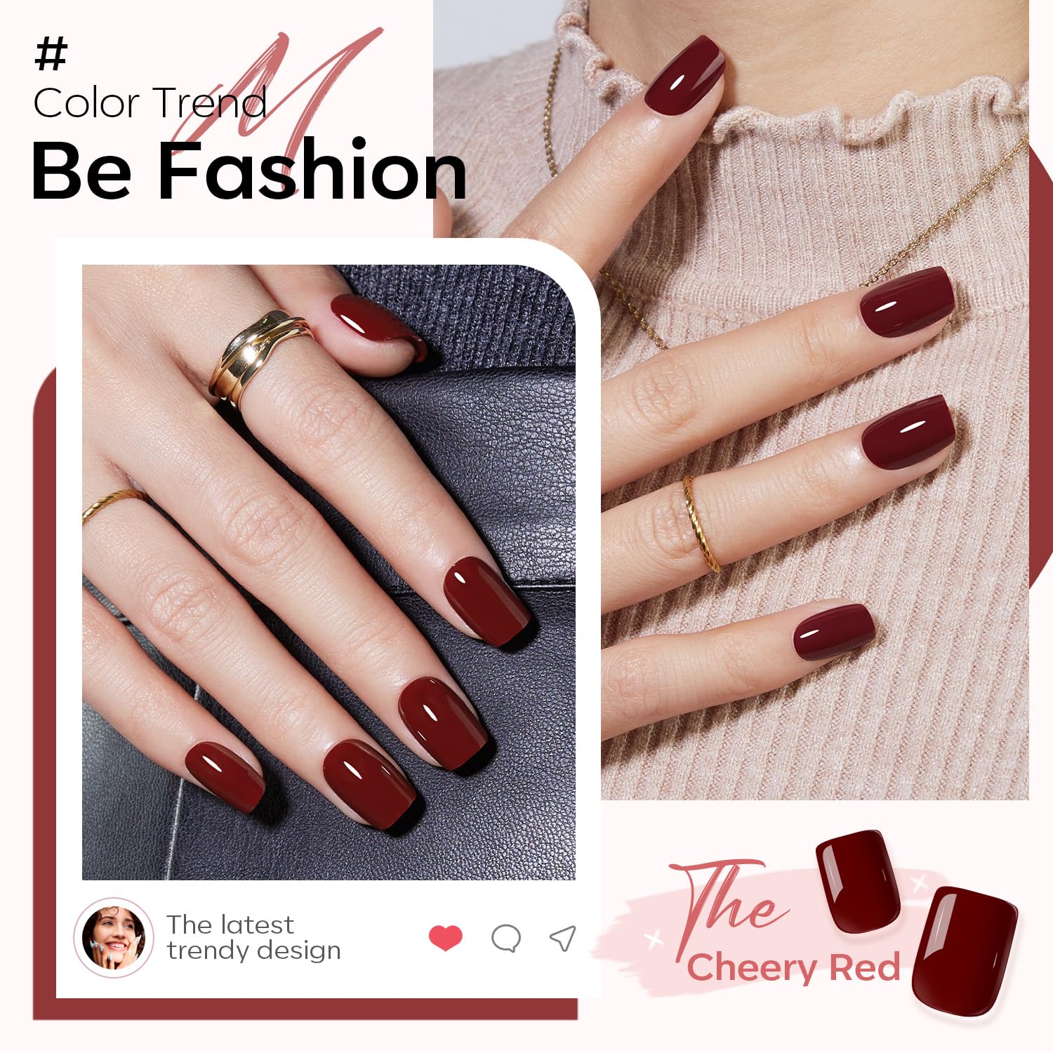 Modelones Press on Nails, Dark Red Short Square Fake Nails, Reusable Nail Kit with Nail Glue Adhesive Tabs Mini Nail File, Nails Press Ons 32Pcs16 Sizes, Women Girl Gift - Image 3