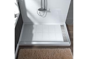 WOODBRIDGE 60"L x 30"W x 4"H Shower Base,Right Drain,Non-Slip Single Threshold Shower Pan, Solid Surface with Brushed Nickel Linear Drain Cover