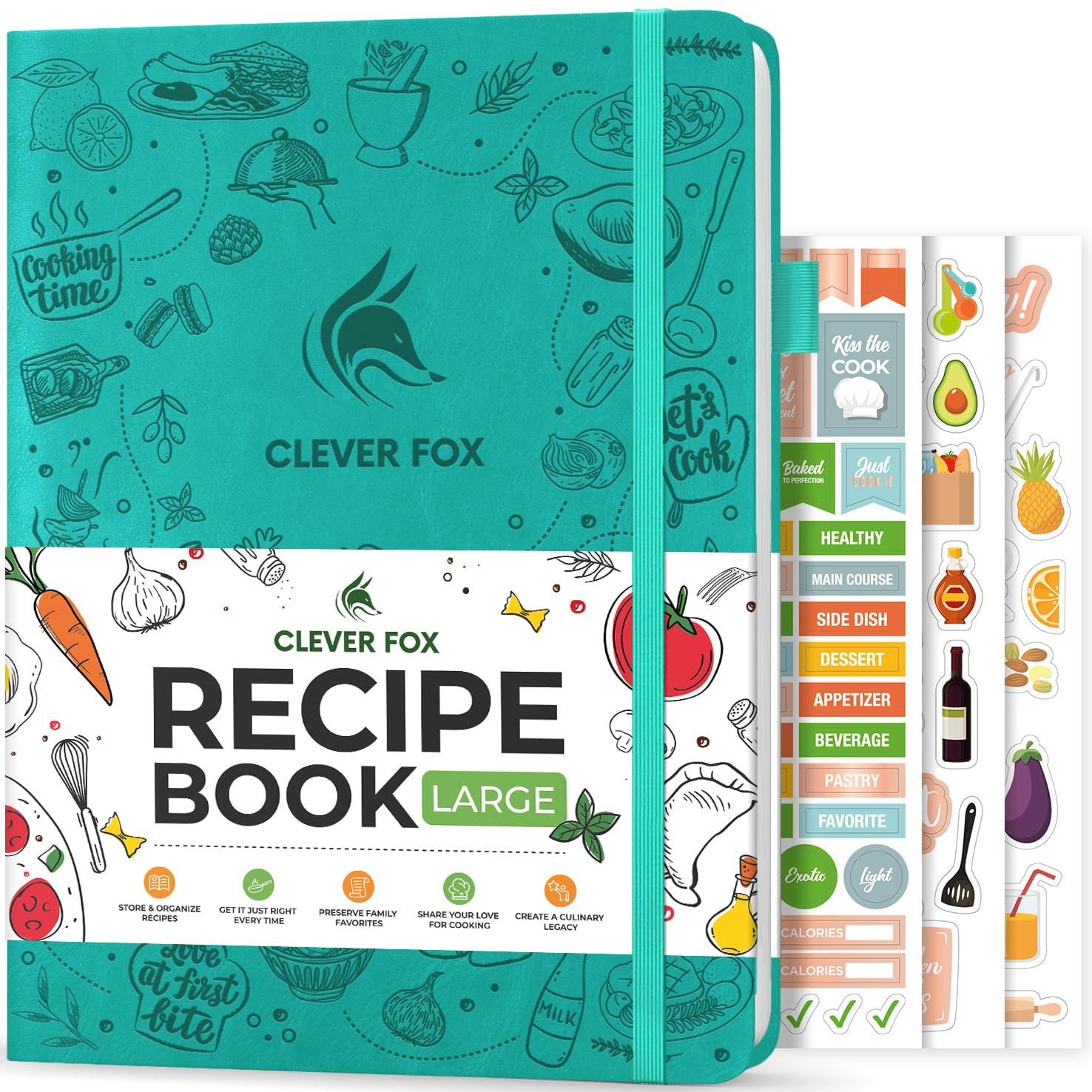 Clever Fox Recipe Book – Make Your Own Family Cookbook – Blank Recipe Notebook Organizer – Empty Cooking Journal to Write In Recipes – Large Size, 21 x 28cm, Hardcover, Turquoise