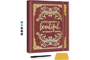 CWEGSJ Love Story Magnetic Self-Stick Page Photo Album for 3x5 4x6 5x7 Pictures DIY Memory Leather Cover Album Wedding Gift for Couples, Boyfriend & Girlfriend, Husband & Wife (Album Love Story-Brown)