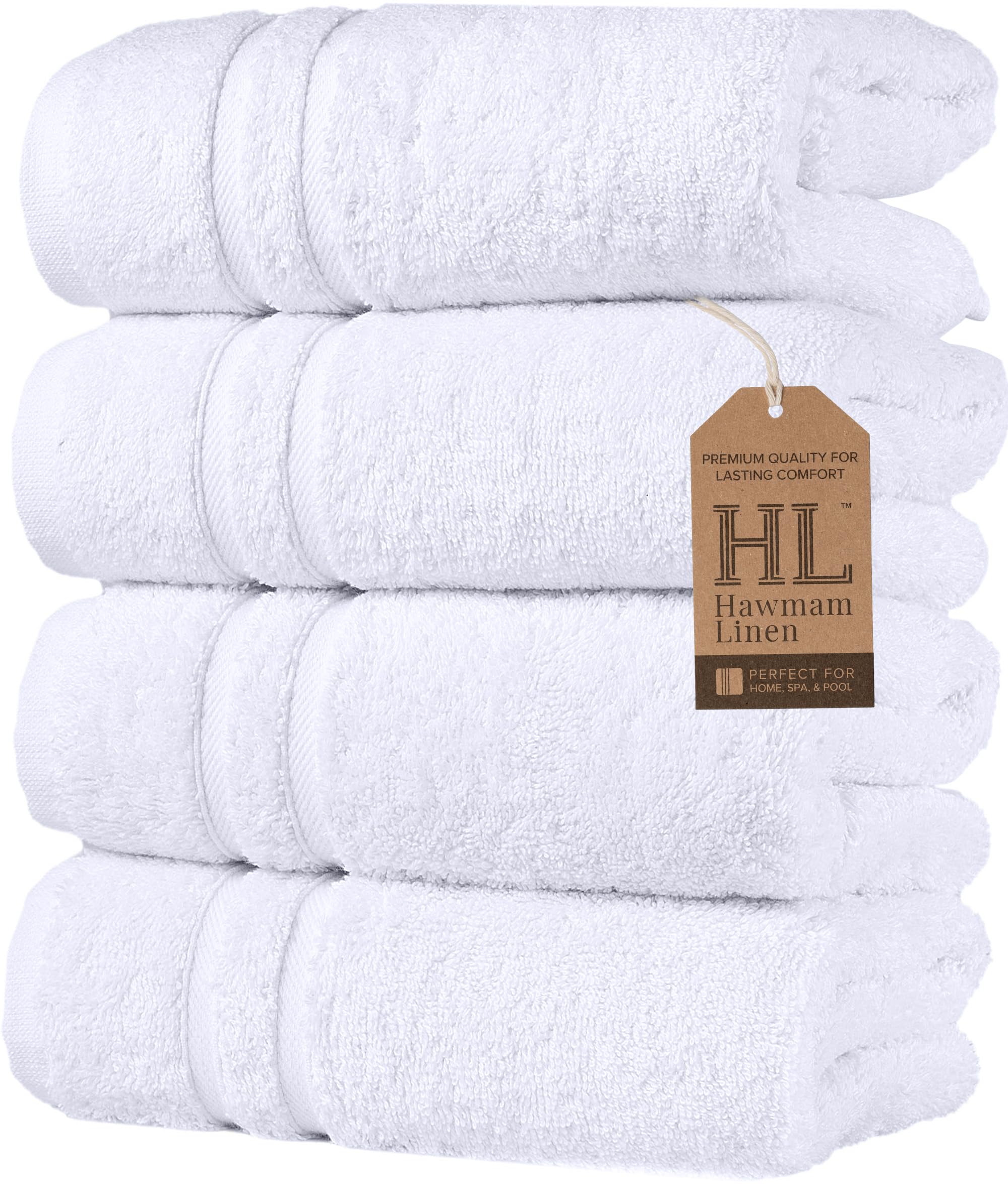 Hammam Linen White Hand Towels 4-Pack - 16 x 30 Turkish Cotton Premium Quality Soft and Absorbent Small Towels for Bathroom