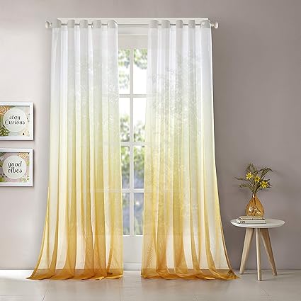 Dreaming Casa Gradient Voile Sheer Curtains White Yellow Bedroom