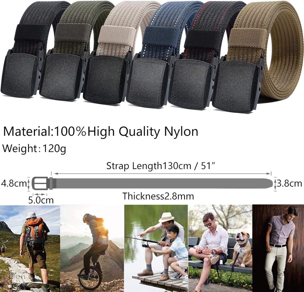 LionVII Men Nylon Belt Tactical Military Style with Plastic Buckle,Durable Breathable Canvas Strap Adjustable Trim to Fit 28-49" Waist(Black Red Line) - Image 3