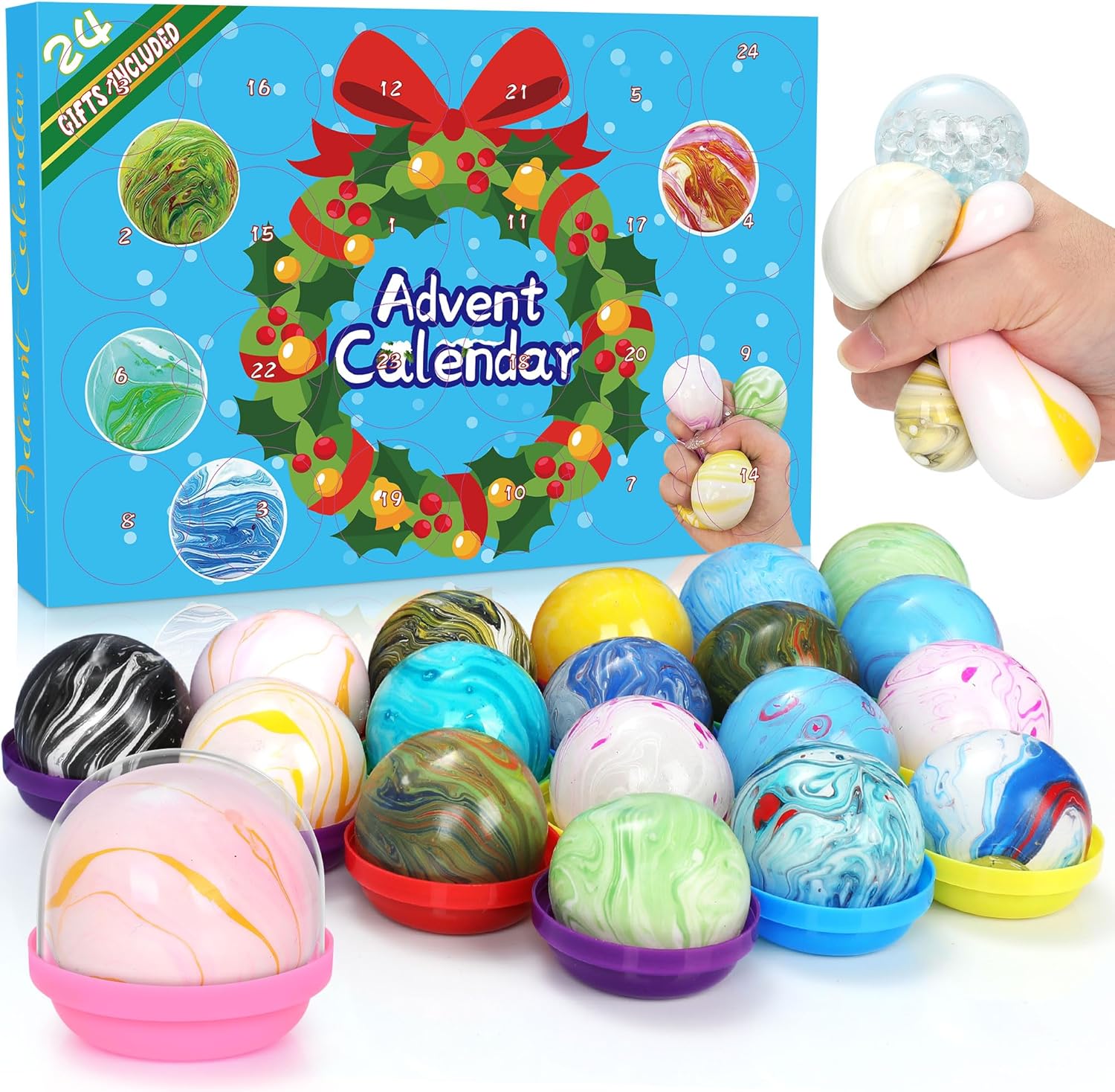 Advent Calendars - Christmas Advent Calendar Stress Balls 2023 for Kids 24 Days Xmas Countdown Calendar Squishy Balls with Water Bead, Ball to Relax, for Autism ADHD and More Gift for Adults and Kids