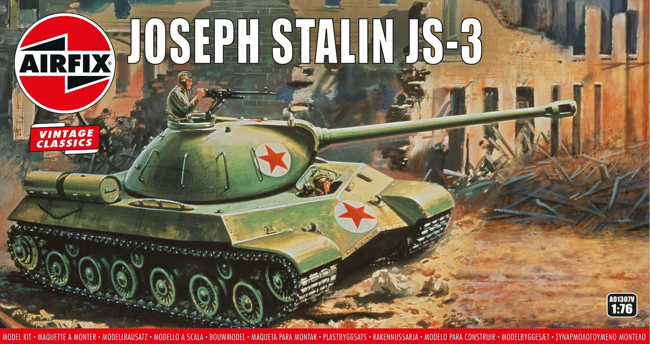 Airfix Vintage Classics Set - A01307V Joseph Stalin JS3 Russian Tank - Plastic Model Tank Kits for Adults & Children 8+, Set Includes 67 Pieces, Sprues & Decals - 1:76 Scale Model Tank Set