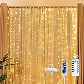 Brightown 300 LED Fairy Curtain Lights, 9.8ft x 9.8ft Warm White Curtain String Lights, USB Plug in 8 Lighting Modes Christma
