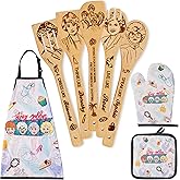 Golden Gifts for Women,Kitchen Utensils Set,Golden Wooden Cooking Spoons with Apron Oven Mitt Potholder for Fans,Great Birthday Wedding and Housewarming Christmas 8pcs