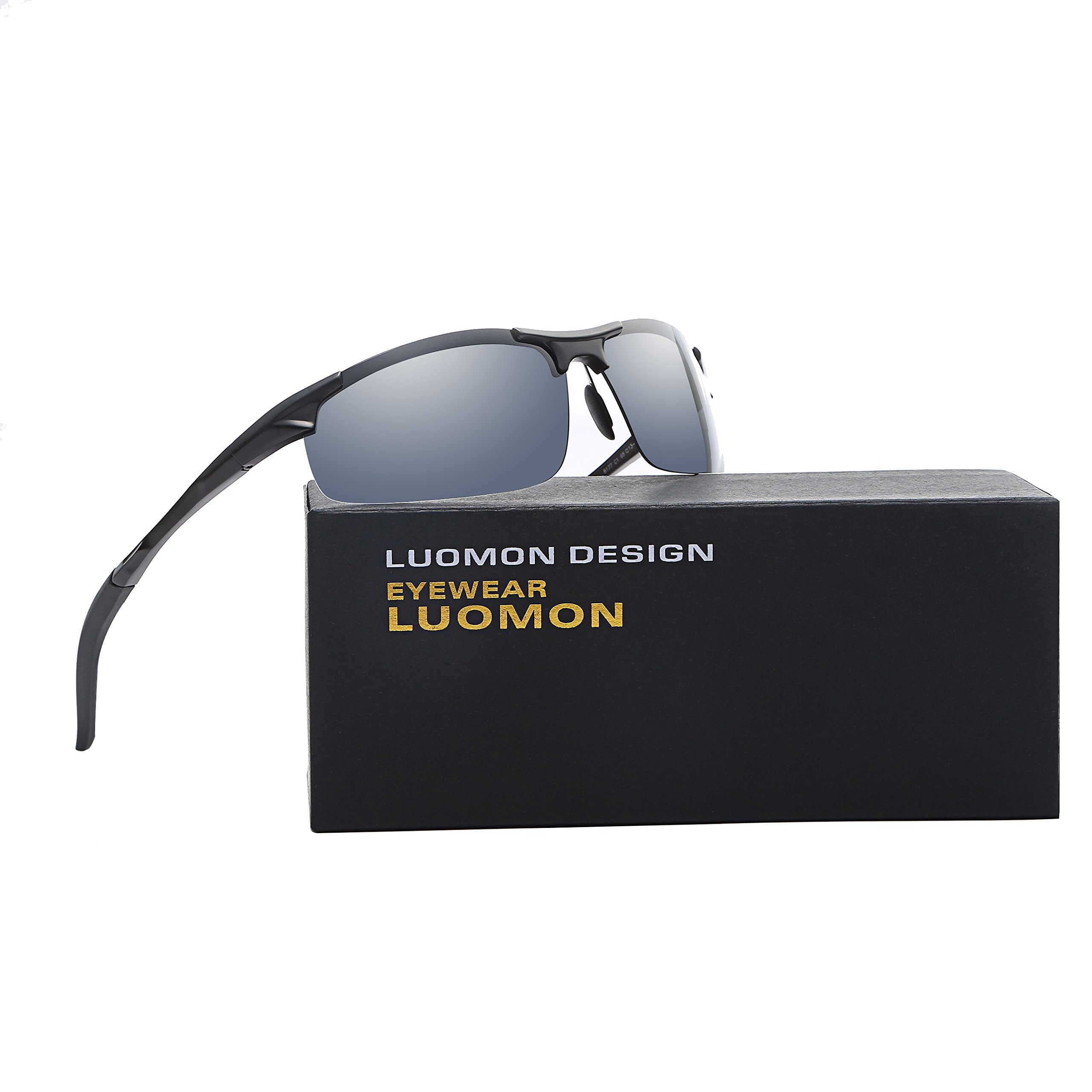 LUOMON LM8177 Black Frame/Grey Lens Polarized Wrap-Around Sport Sunglasses