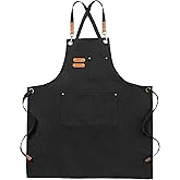 Canvas Aprons, Work Apron for Men Women, Adjustable Chef Apron with 3 Pocket, Apron Server Kitchen Cooking Baking Painting