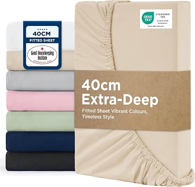 Bedsure Super King Fitted Sheet Deep Pocket 40cm Beige 180x200cm