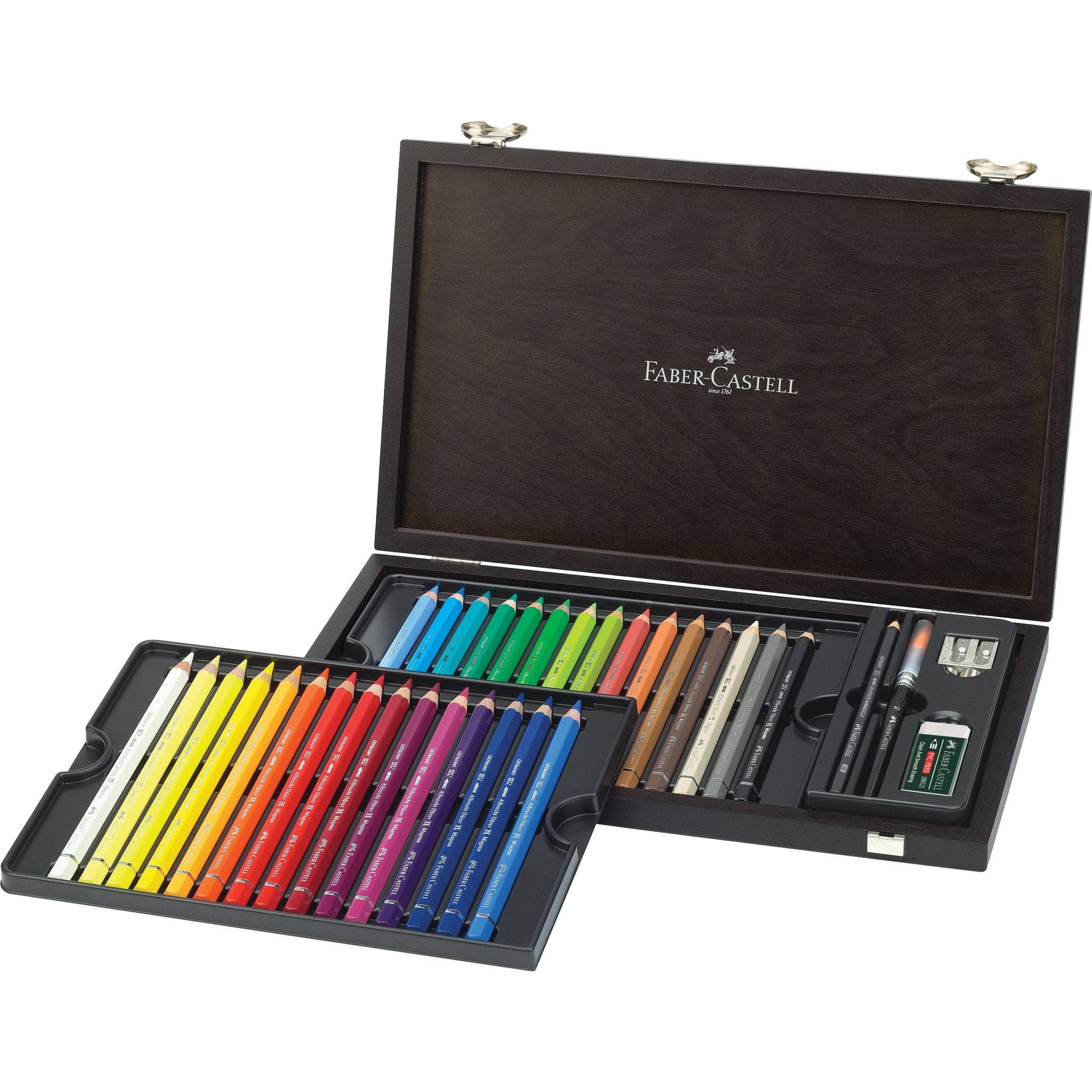 Faber-Castell Albrecht Dürer Magnus Watercolour Pencils, Set of 30 - Assorted Colours - Presented in a Stunning Wedge Stained Wooden Box