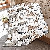 Animal Blanket Gifts for Kids,Woodland Forest Animals Pattern Throws,Soft Plush Elephant Leopard Monkey Lion Hippo Print,Lightweight Quilts for Bed Sofa Decoration 50 x 40in for Children