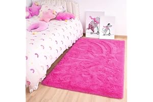 Noahas Fluffy Bedroom Rug Plush Fuzzy Rugs for Kids Room Living Room, Soft Shaggy Nursery Rug Furry Floor Carpet Modern Indoor Bedroom Decor Cute Boys Girls Room Rug, 2x3 Feet, Hot Pink