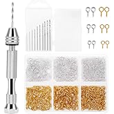 Pin Vise for Resin Casting Molds, Shynek Hand Drill for Jewelry Making Resin Tools Includes 1Pcs Push Hand Drill 10Pcs Drill Bits 480Pcs Eye Screws for DIY Keychain (Gold+silver)