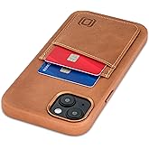 Dockem Genuine Leather Card Case for iPhone 14 Plus with Built-in Metal Plate for Magnetic Mounting, Stitched-on Wallet with 2 Holder Slots (Light Brown, M2GL)