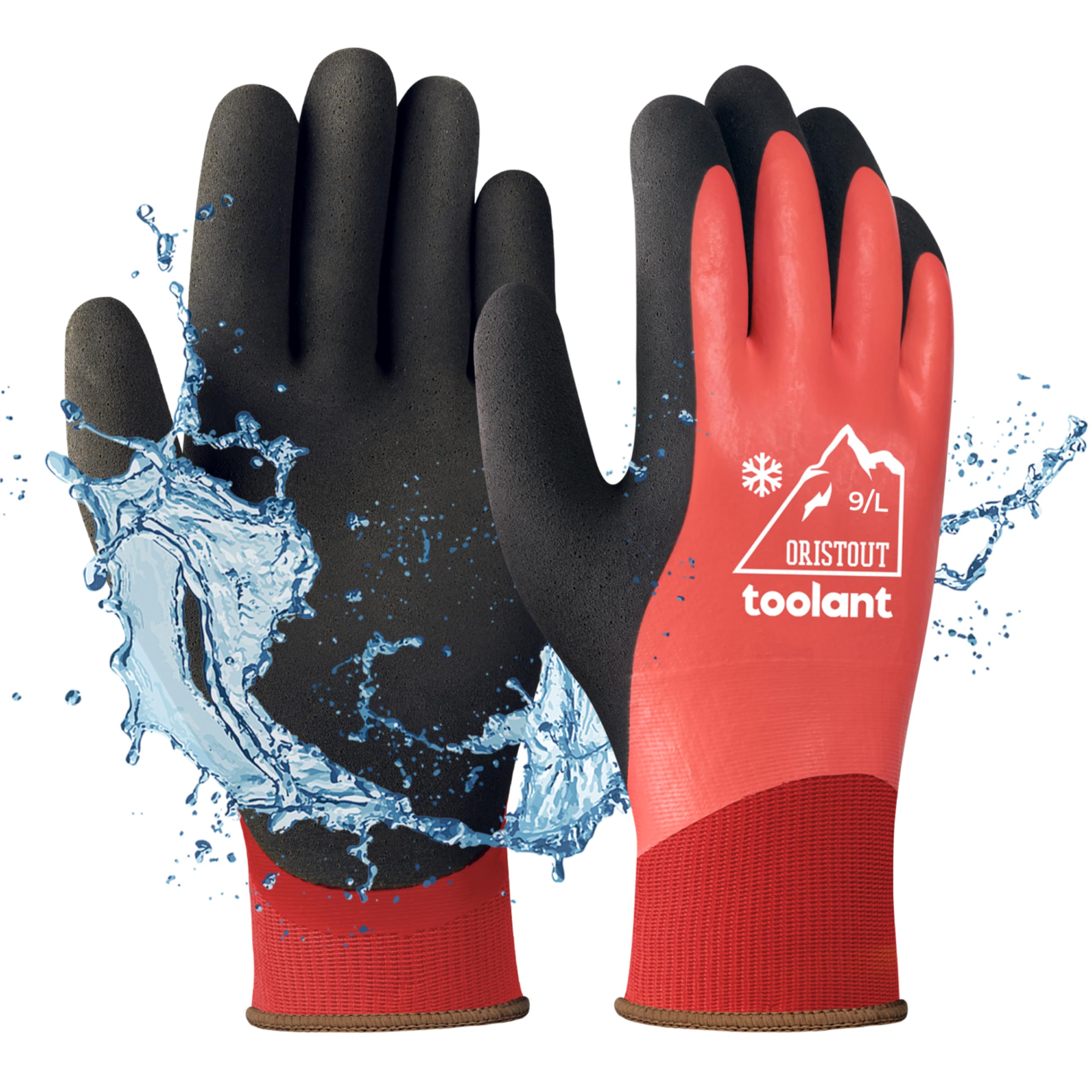 Thermal Work Gloves for Cold Weather, Waterproof Winter Gloves, Touchscreen, Super Grip, for Gardening, Fishing, Car Washing, Working in Freezer, Red, Large