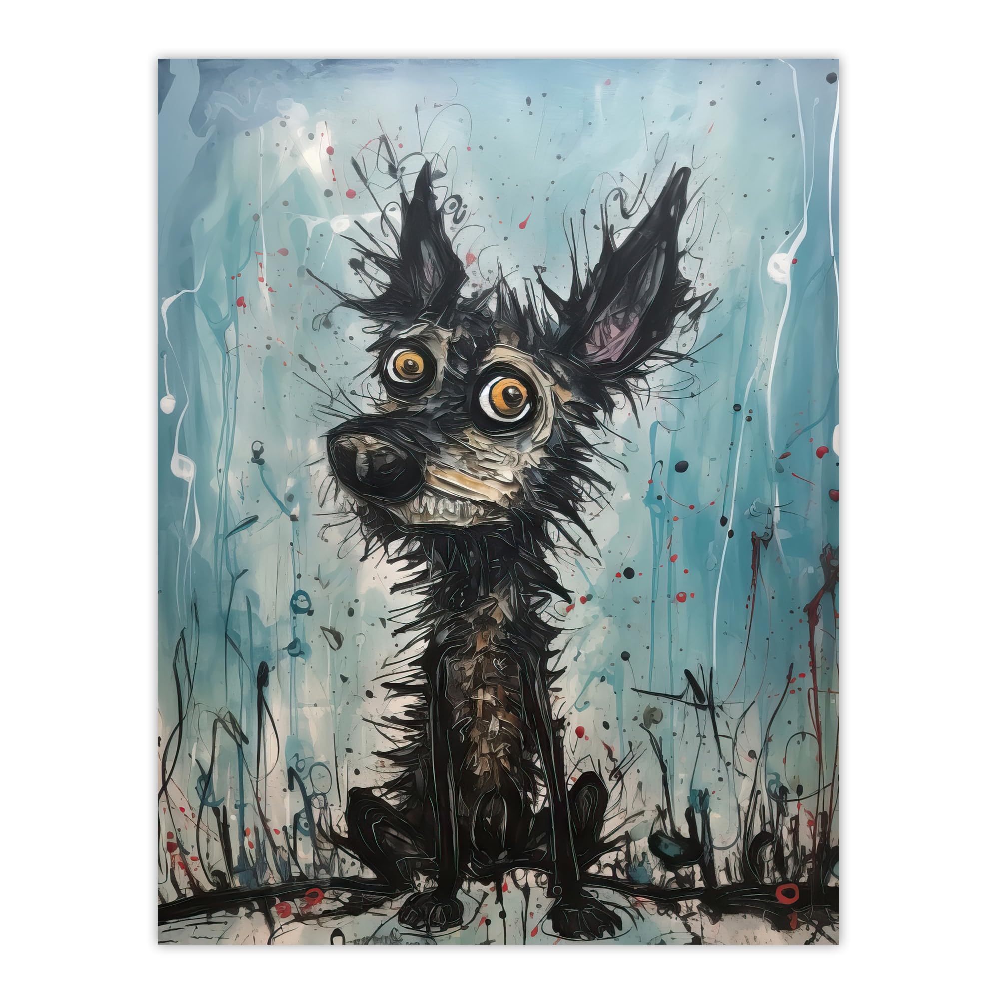 Artery8 The Curious Black Dog Thick Oil Painting By Tom Jones Extra Large XL Wall Art Poster Print