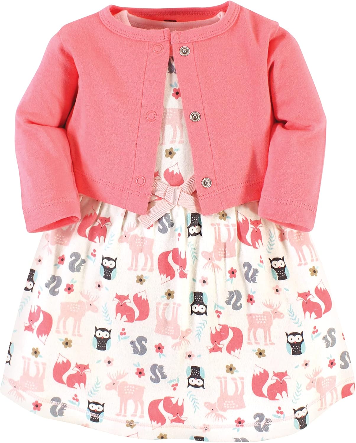 Hudson Baby Baby and Toddler Girl Cotton Dress and Cardigan Set, Forest