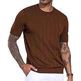 KESIHAN Men's Knit Shirt Short Sleeve Crew Neck Casual Summer Regular Fit Hollow Out Solid Color Knitted Shirts