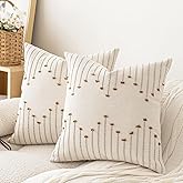 LILEPOY Boho Throw Pillow Covers 20x20 Set of 2 Neutral Decorative Textured Cushion Case Farmhouse Pillowcase Modern Square Pillow Covers for Sofa,Couch, Living Room,Beige and Brown