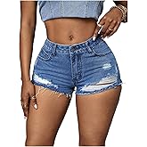 Verdusa Women's Ripped Distressed Denim Shorts Drop Waist Slim Fitted Jean Shorts