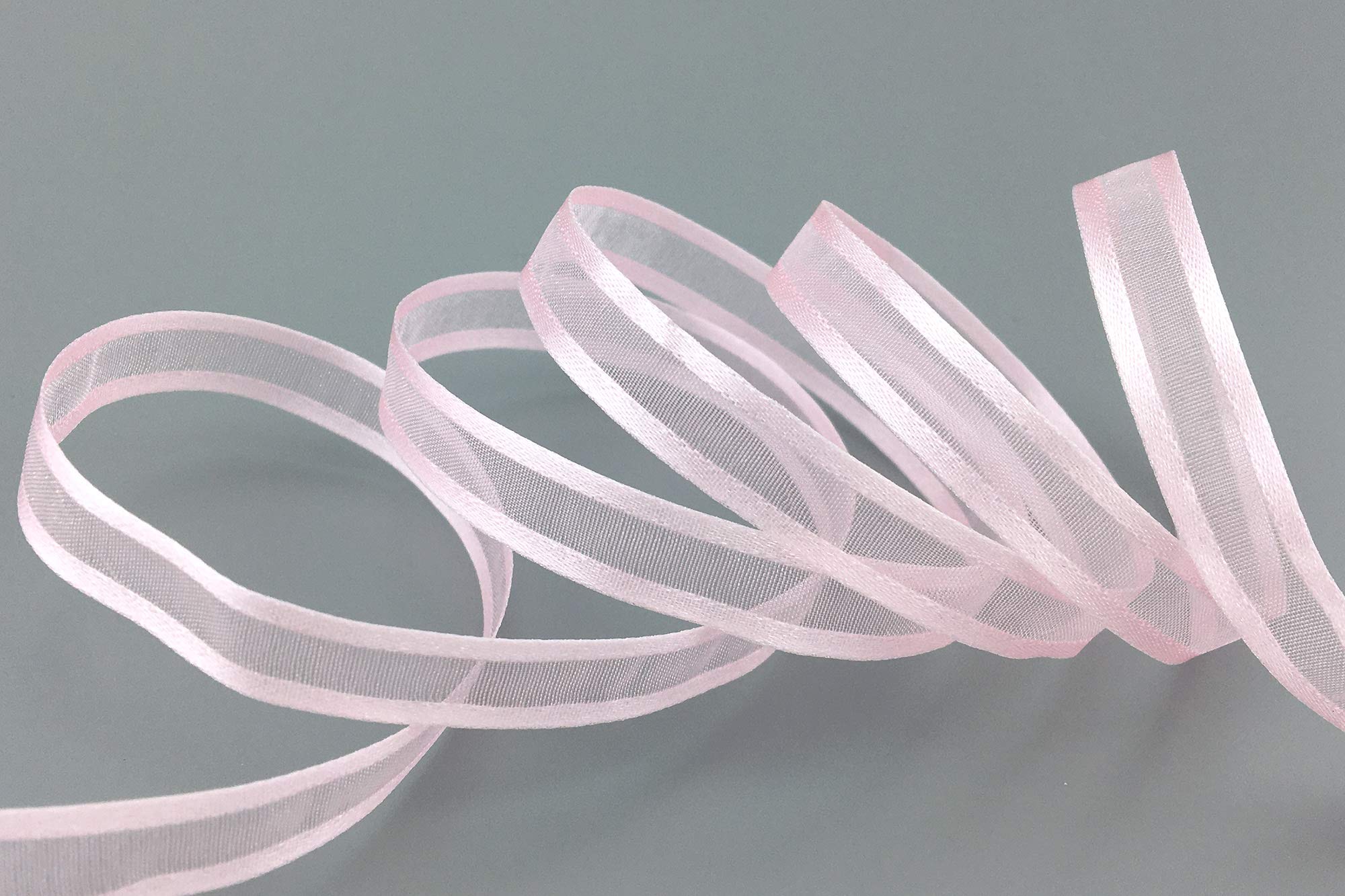 finemark 50 m x 10 mm Chiffon Ribbon with Satin Edge Pink Light Pink (50) Chiffon Decorative Ribbon Gift Ribbon Semi-Transparent Shiny Without Wire Organza
