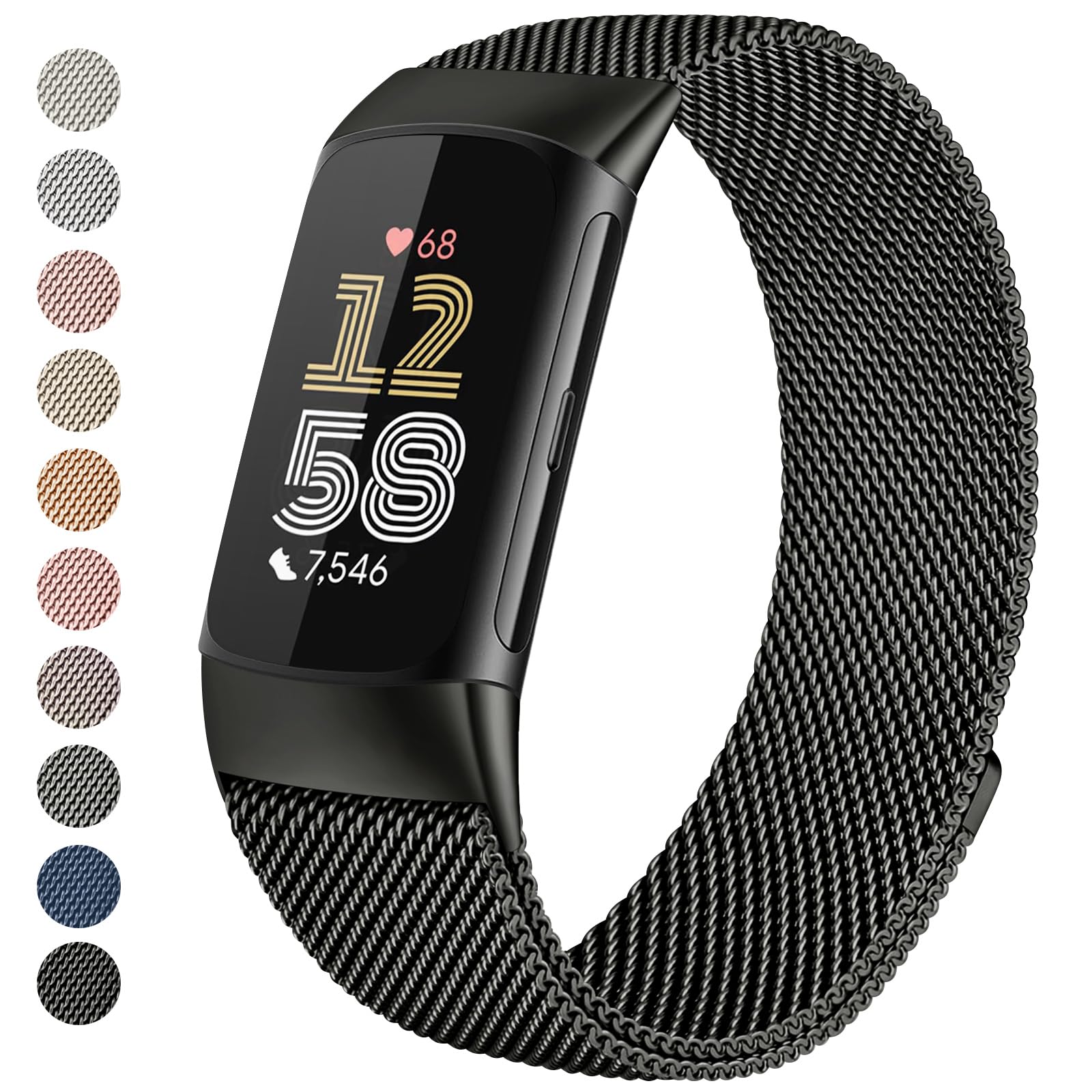 Zoye Metal Strap Compatible with Fitbit Charge 6 Strap for Women Men, Adjustable Stainless Steel Mesh Loop Replacement band with Magnetic clasp for Fitbit Charge 6 (Black)