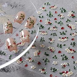 5D Embossed Flower Nail Stickers Green Leaf Nail
