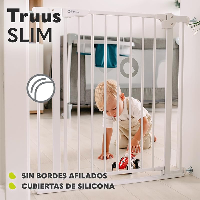 Truus Slim - Rejilla de protección para escaleras, sin taladrar, Rejilla Protectora para Puerta, Rejilla para Puerta para bebé, Metal, Ancho de 75 a 105 cm, Ajustable