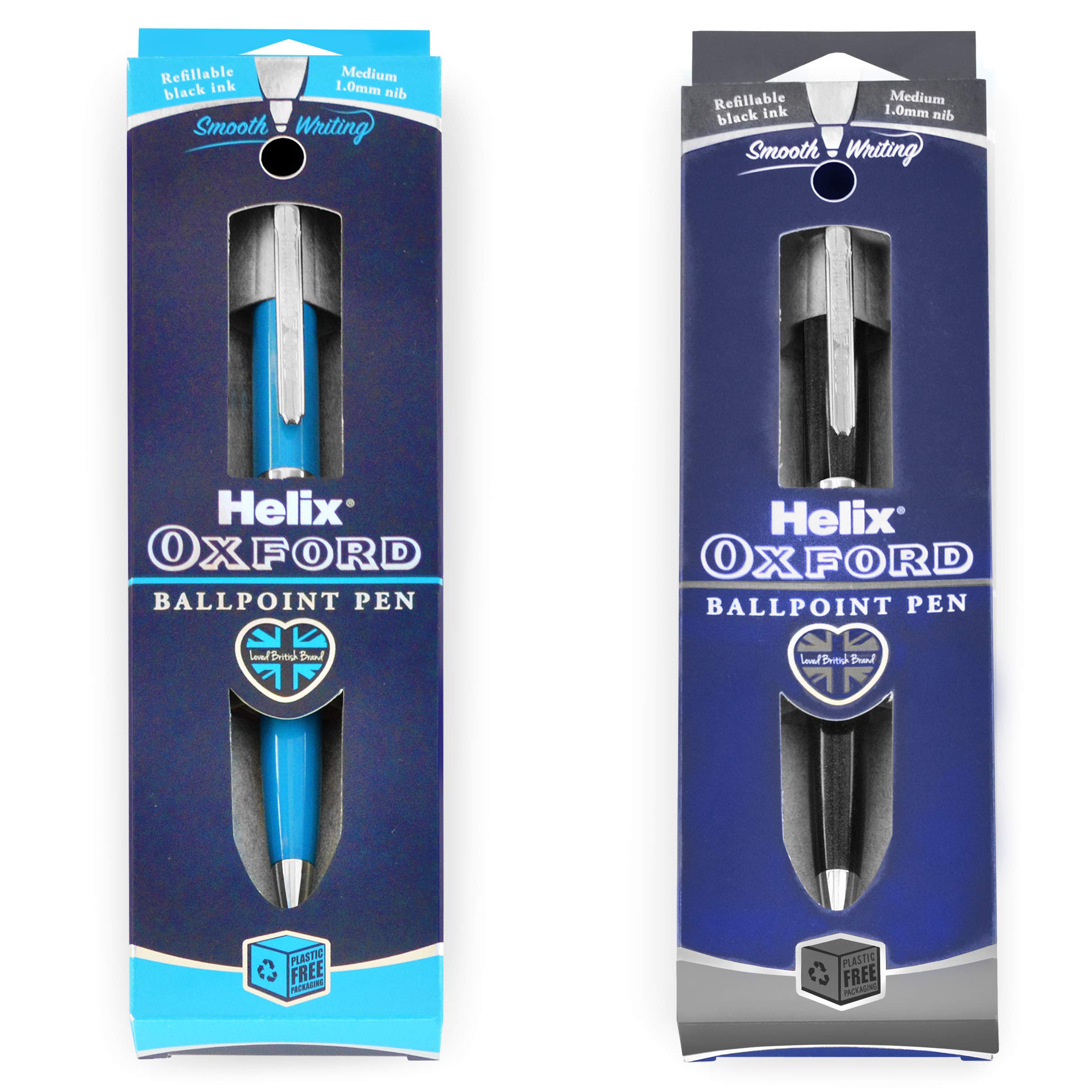 Helix Oxford Premium Ballpoint Pen - Graphite and Light Blue Barrel - 1.0mm Nib - Black Ink - Pack of 2