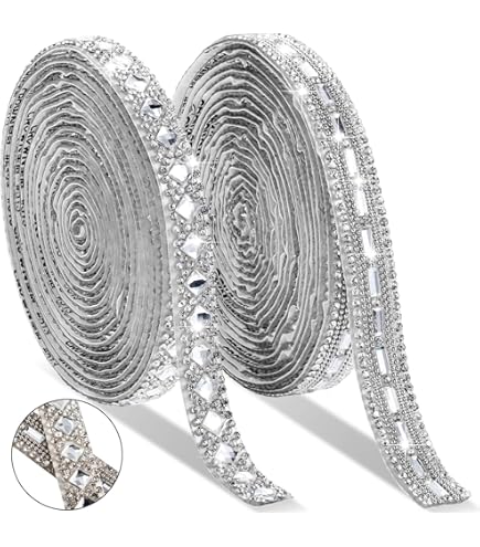 MECCANIXITY 3 Yard Rhinestone Ribbon - 10mm Self Adhesive Crystal Bling For Crafts & Decor