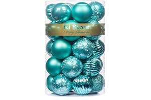 KI Store Teal Christmas Balls 34pcs 2.36-Inch Christmas Tree Decoration Ornaments for Xmas Tree Holiday Wreath Garland Decor Ornaments Hooks Included