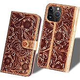 RMAWRAD Leather Case Compatible with iPhone 16 Pro Max Wallet 6.9 Inch,Genuine Leather Shockproof,Full Encirclement Protection Flip Folio Cover with Card Slot Kickstand,Dark Brown