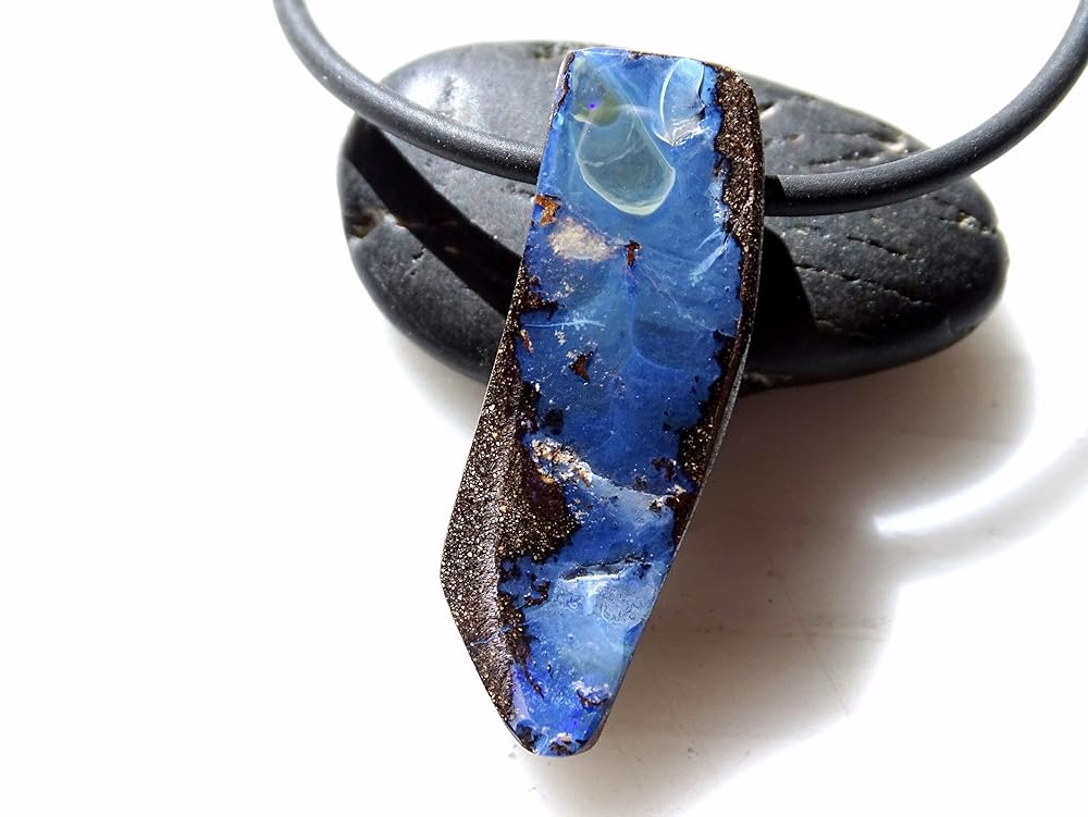 unique opal pendant, Australian opal necklace, blue Boulder