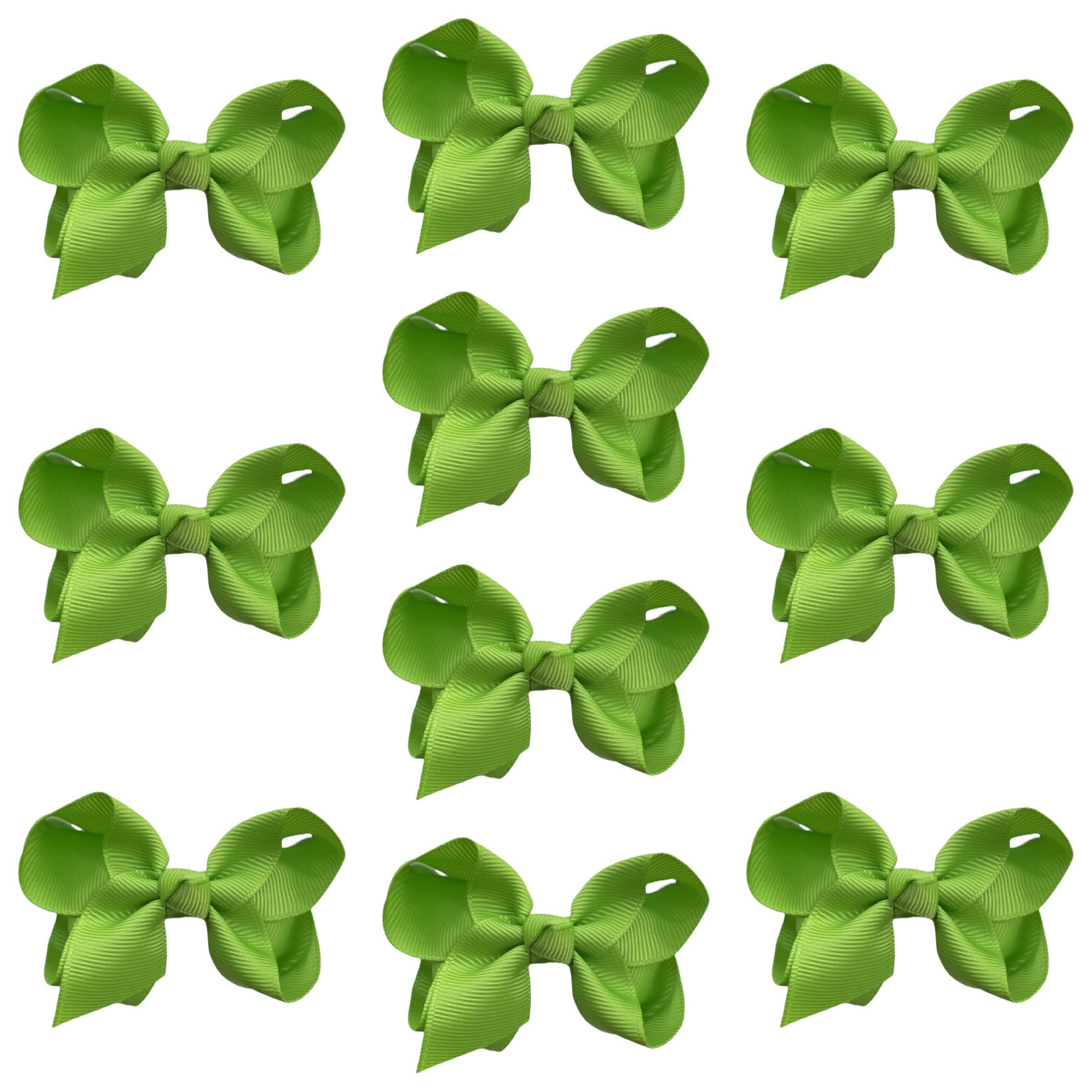 10pk Apple Green Hair Bows Knots Clips Slides Grips 3" Inch 7.6cm Solid Colour Girls School Hairbow Accessories