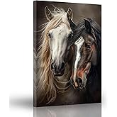 ARTZGX Horse Wall Art Black White and Brown Horse Poster Canvas Running Animals Pictures Painting for Living Room Decor Frame(White 12L x 18W)