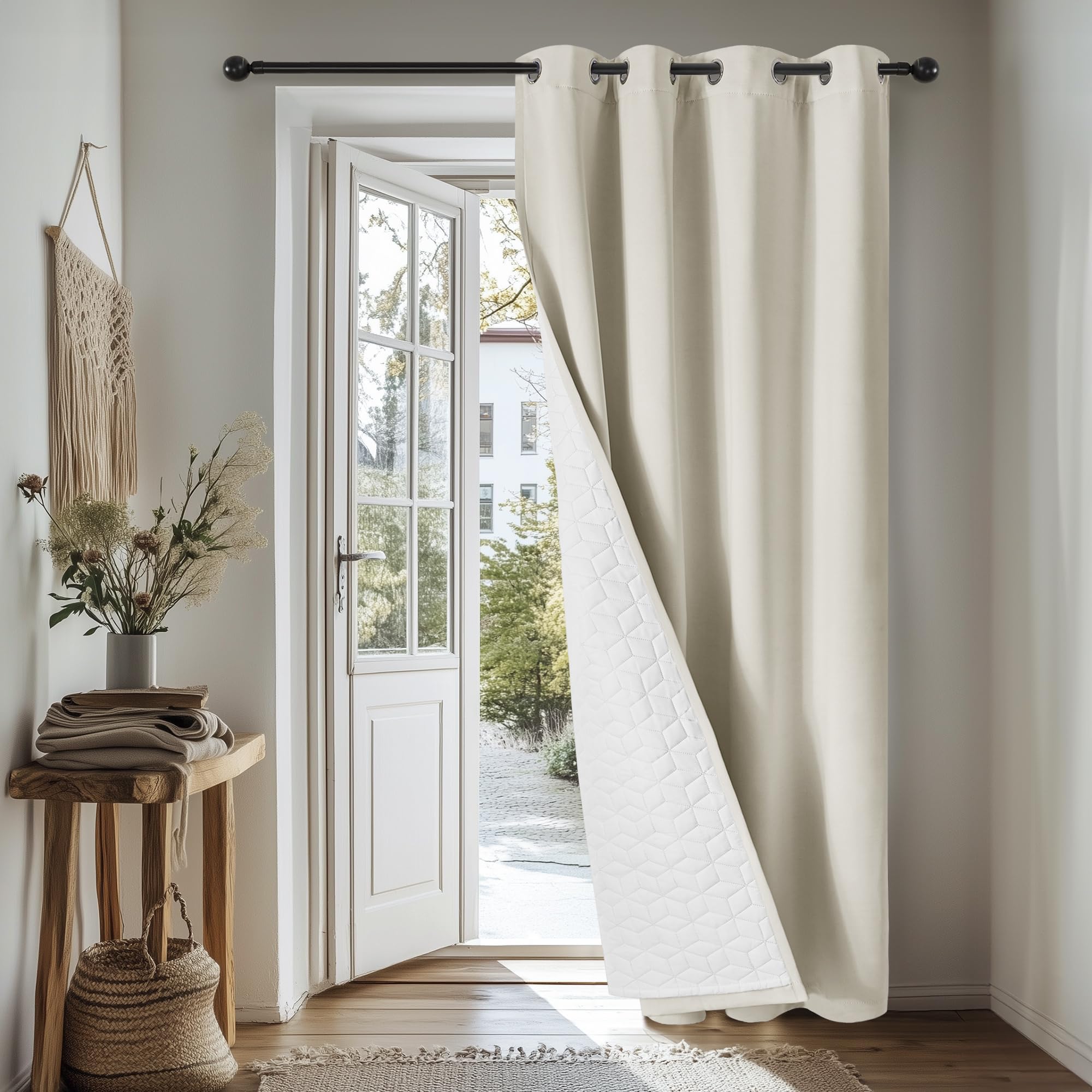Deconovo Multifunctional Thermal Lined Curtain Eyelet 95 Drop, Blackout Curtain Double Layer, Solid Soundproof Windproof Curtain for Bedroom, 55 x 95 Inch(Width x Length), Light Beige, 1 Panel โ image 1