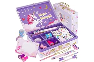 homicozy Unicorn Kids Stationary Set for Girls, Unicorns Gifts For Girls Ages 5 6 7 8 9 10 11 Year Old, Letter Writing Crafting Kit with Storage Box, Best Girls Birthday Christmas Gifts